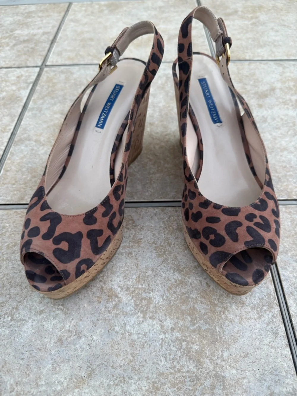 Stuart Weitzman Leopard Print Brown Cork Wedge Slingbacks - Picture 15 of 15
